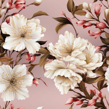 Floral Pattern with colourful big peony flowers, classic baroque peony flowers with petals, leaves and buds, seamless.