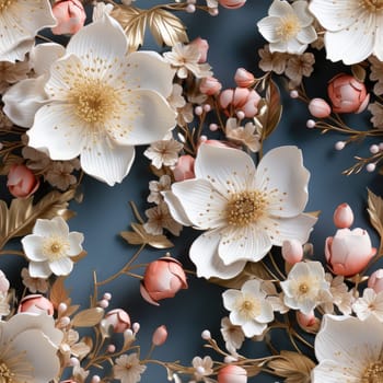 Floral Pattern with colourful big peony flowers, classic baroque peony flowers with petals, leaves and buds, seamless.