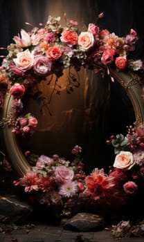 floral hoop digital backdrops. shoot set up with prop Flower and wood backdrop. Flower on hanging round