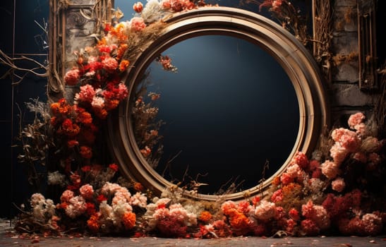 floral hoop digital backdrops. shoot set up with prop Flower and wood backdrop. Flower on hanging round