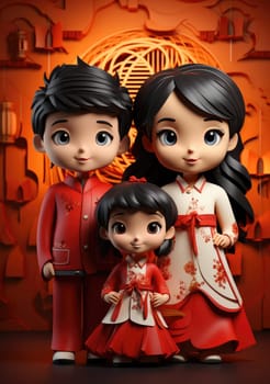 cute of character kids group friends on red chines culture suit of Chinese new year celebration concept with happy and funny.