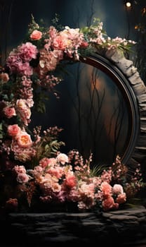 floral hoop digital backdrops. shoot set up with prop Flower and wood backdrop. Flower on hanging round