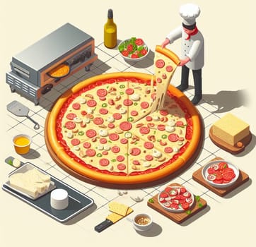 lay flat melted mozzarella cheese tomato and basil pizza ready to eat illustration ai generated