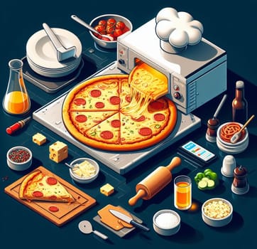 lay flat melted mozzarella cheese tomato and basil pizza ready to eat illustration ai generated