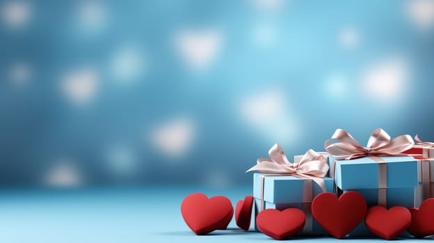 Valentine's Day blank space with gift boxes, roses, red heart, background generative ai