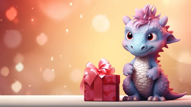Valentine's Day blank space with cute dragon gift boxes, roses, red heart, background generative ai