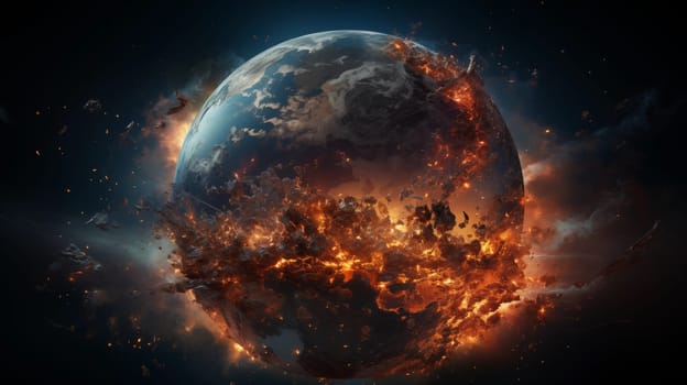 The globe is on fire, global catastrophe, explosion of the earth, end of the world. Generative AI