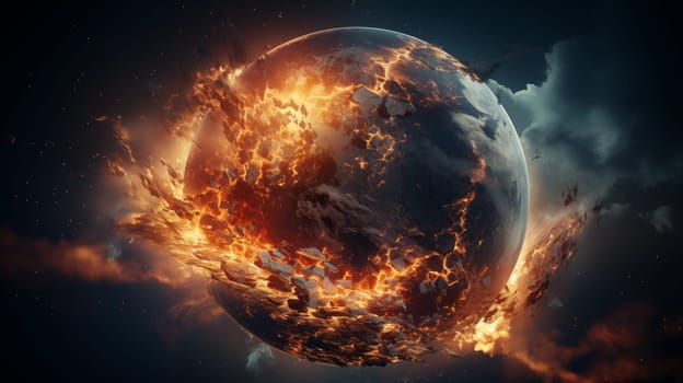 The globe is on fire, global catastrophe, explosion of the earth, end of the world. Generative AI