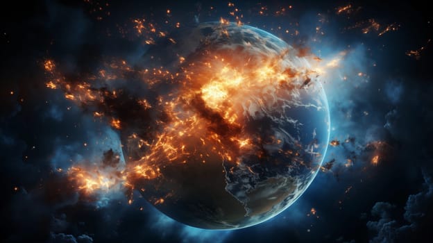 The globe is on fire, global catastrophe, explosion of the earth, end of the world. Generative AI