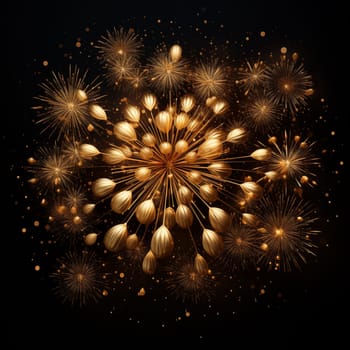 Beautiful golden fireworks on black background isolated.