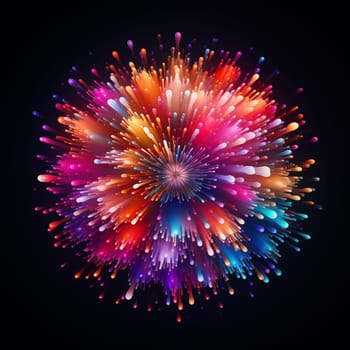 One fireworks, colorful, on black background isolated.