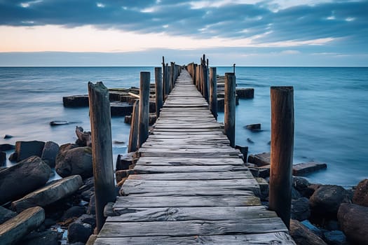 An old wooden pier going out to sea.