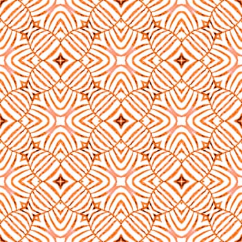 Exotic seamless pattern. Orange resplendent boho chic summer design. Textile ready extra print, swimwear fabric, wallpaper, wrapping. Summer exotic seamless border.