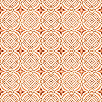 Tiled watercolor background. Orange fresh boho chic summer design. Hand painted tiled watercolor border. Textile ready creative print, swimwear fabric, wallpaper, wrapping.