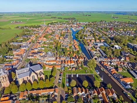 Aerial from the historical city Workum in Friesland the Netherlands