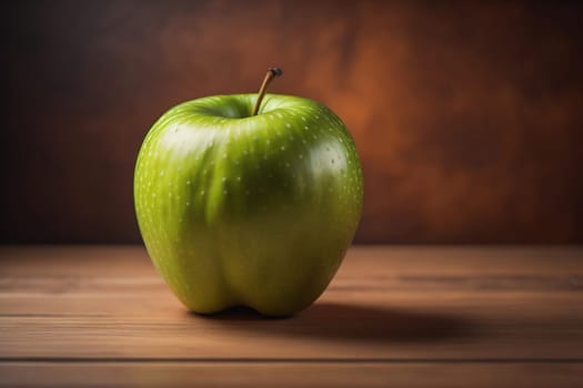 Green apple on a wooden table with dark background, shallow depth of field. The concept of healthy eating. ai generative