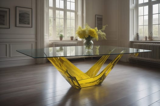 a glass table in a room. ai generative