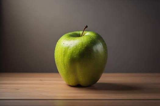 Green apple on a wooden table with dark background, shallow depth of field. The concept of healthy eating. ai generative