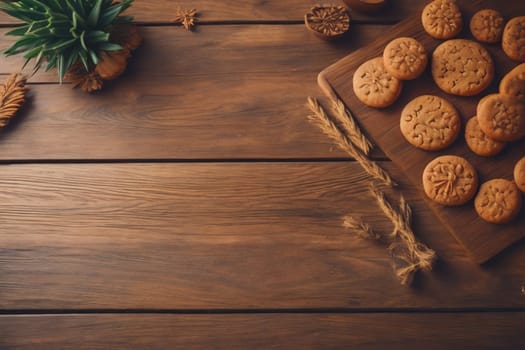 Cookies on a wooden table. Top view. ai generative