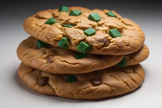 Chocolate chip cookies on orange background. Close up. Selective focus. ai generative