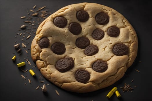 Chocolate chip cookies on orange background. Close up. Selective focus. ai generative