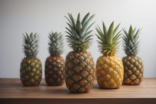 Pineapples on a wooden background. ai generative