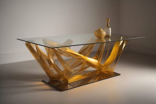 a glass table in a room. ai generative