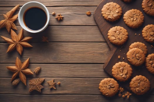 Cookies on a wooden table. Top view. ai generative