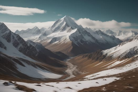 Mountains and snow-capped peaks of the Caucasus Mountains. ai generative