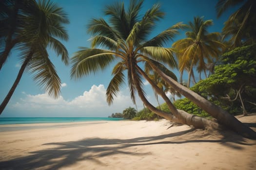 Beautiful tropical beach with coconut palm tree. ai generative