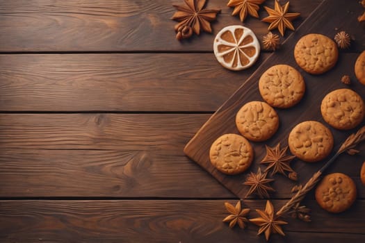 Cookies on a wooden table. Top view. ai generative