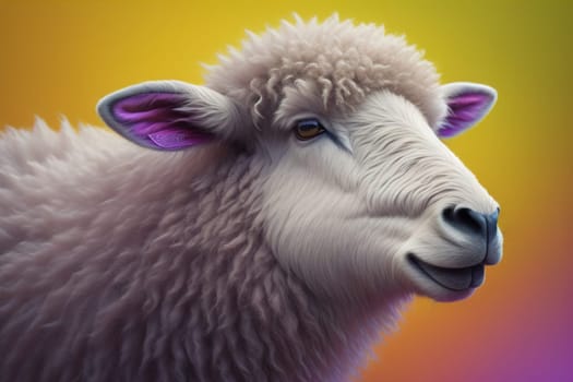 Sheep on a solid color background. Photo in old color image style. ai generative