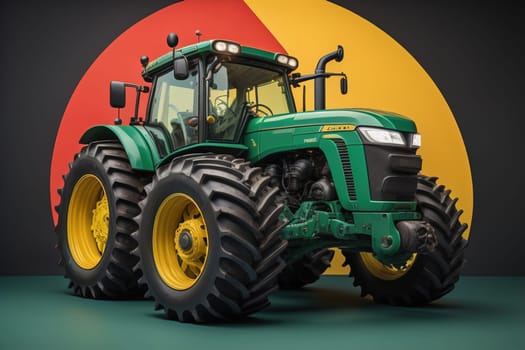 Modern tractor on a colored background. ai generative