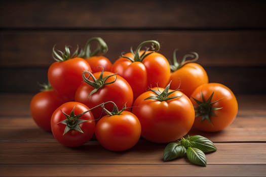 Tomatoes on a wooden table on a dark background. ai generative