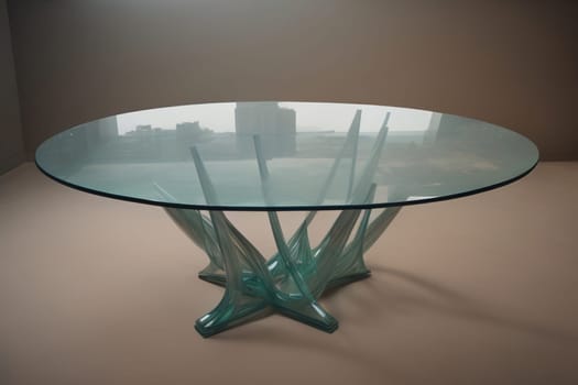 a glass table in a room. ai generative