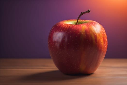 Red apple on a wooden background. ai generative
