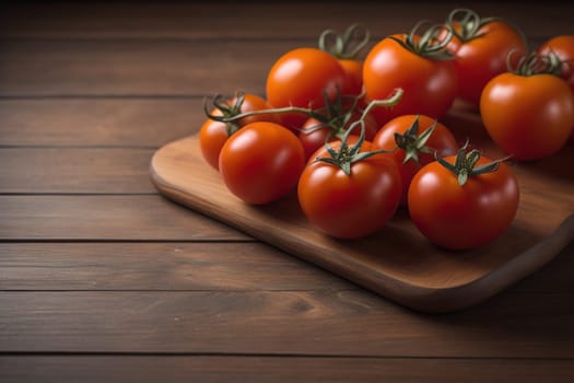Tomatoes on a wooden table on a dark background. ai generative