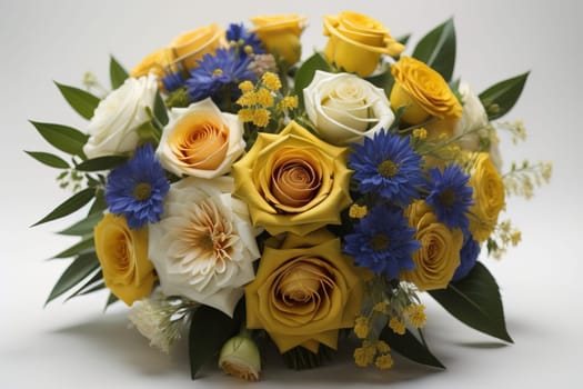 wedding bouquet of different colors on a solid color background. ai generative