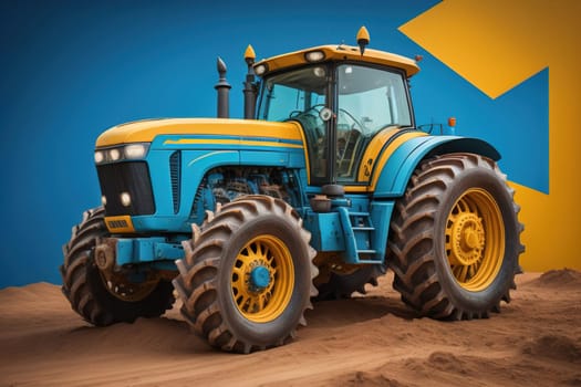 Modern tractor on a colored background. ai generative