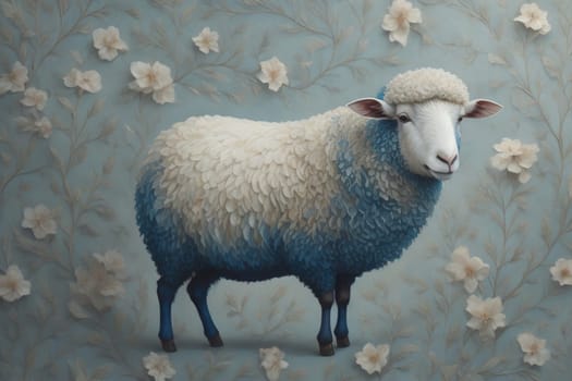 Sheep on a solid color background. Photo in old color image style. ai generative