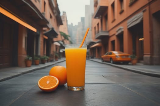 Glass of orange juice and fresh orange fruits. ai generative