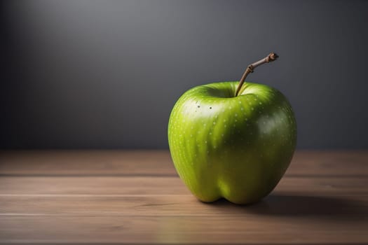 Green apple on a wooden table with dark background, shallow depth of field. The concept of healthy eating. ai generative