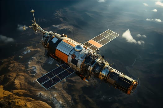 International orbital space station in orbit of planet earth. New space technology concept. AI generated