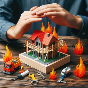 Illustration on the theme of construction, investing in a home, and keeping real estate safe. High quality illustration