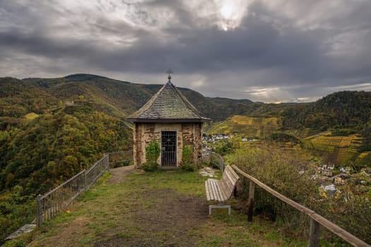 Panoramic image of vinyard close to Mayschoss during autumn, Ahr, Rhineland-Palatinate, Germany