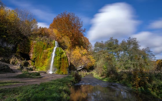 Panoramic image of Three Mills Waterfall, Eifel, Rhineland-Palatinate, Germany