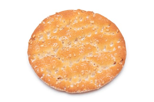 Round Salt Cracker with Sesame Isolated on White Background. Dry Snack - Isolation