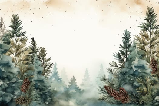 Mock up watercolor Christmas background with empty space for text by Generative AI.