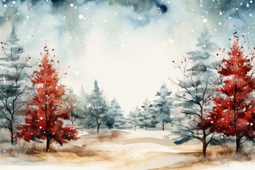 Mock up watercolor Christmas background with empty space for text by Generative AI.