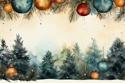 Mock up watercolor Christmas background with empty space for text by Generative AI.